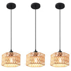 Woven Pendant Light Boho Chandelier, Rattan Pendant Lights Kitchen Island, Farmhouse Pendant Lighting with Hand Woven Wicker Shade, Boho Chandelier Light Fixtures Ceiling Hanging Light - color: Hexagon 3 Packs