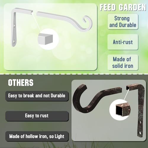FEED GARDEN Hanging Plant Bracket 10 Inch 2 Pack, Hand-Forged Plant Hanger for Hanging Bird Feeders, Wind Chimes, Flower Baskets, Lanterns, Indoor/Outdoor Use, White - color: White, size: 10 Inch