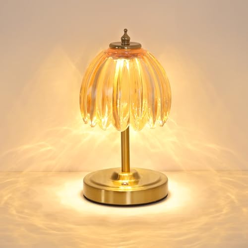 Shenmoyl Tulip Small Table Lamp, 5200mAh Cordless Touch Control Mini Table Lamp with 3 Color Temps & Stepless Dimming, Perfect for Small Spaces Like Dressers, Bedsides, Bookshelves (Amber Tulip) - color: Amber Small, size: 1 Pack