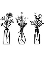Conmetal 3 Pieces Metal Flowers Wall Arts - Rustic Farmhouse Decor Beige Minimalist Flower Wall Decors for Living room Bathroom Bedroom Dining Room-Housewarming Gifts (Beige, Vase-C) (A)