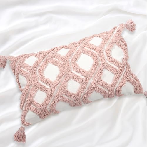 Boho Pillow Covers 12X20 Inch Boho Tufted Throw Pillow Covers Decorative Tassels Cushion Cover Farmhouse Pillow Case for Couch Sofa Bed Living Room Bedroom, Blush - color: Boho Blush, size: 20" x 12" (Pack of 1)