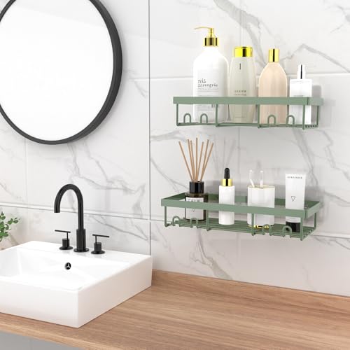 Moforoco Shower Caddy Shelf Organizer Rack, Self Adhesive Black Bathroom Shelves Basket, Home Farmhouse Wall Inside Organization and Storage Decor Rv Accessories, First Camper Apartment Essentials - color: Sage Green, size: Medium