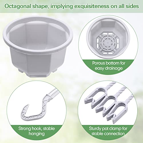 Roshtia 24 Pcs Hanging Plastic Planter Pot with Hook Flower Pots Baskets Hanging Nursery Planter Holder for Outdoor Indoor Plant Garden(Ceramic White,6.7 Inch) - color: Ceramic White, size: 6.7 Inch