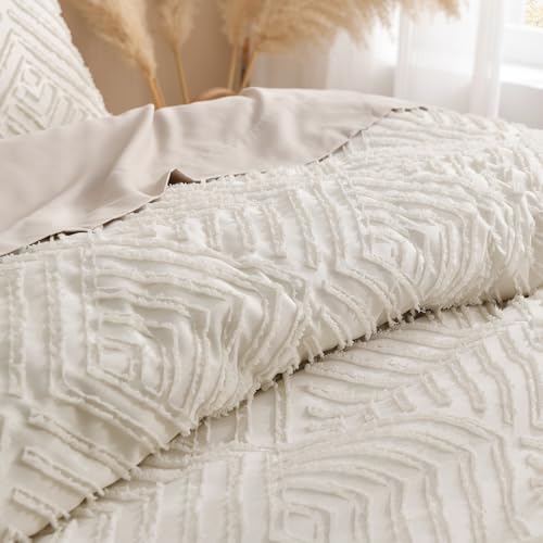 Andency Oversized King Comforter 120''x98'', 3 Pieces Beige Soft Boho Bedding Set & Collections, All Season Farmhouse Tufted Fluffy Bed Set (1 Comforter, 2 Pillowcases) - color: 01 - Beige, size: Oversized King (120"x98")
