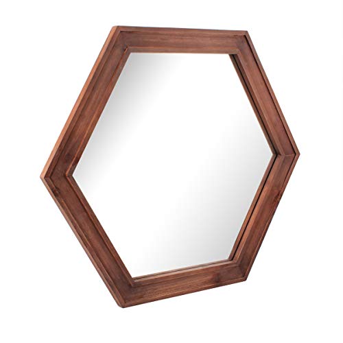 Stonebriar Decorative 24" Hexagon Wall Mirror with Redwood Frame and Attached Hanging Bracket, Decorative Country Rustic Decor for The Living Room, Bedroom, Bathroom, Hallway, and Entryway - color: Redwood