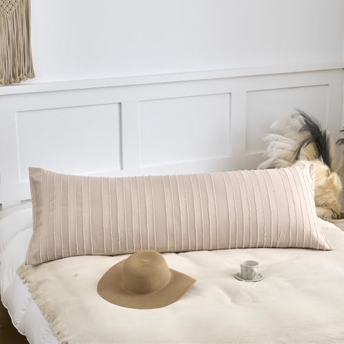 Body Pillow Shams 1 Pack, Body Size Pillowcases, Soft Microfiber Geometric Striped Boho Pillow Covers with Envelope Closure, Cream, 20x54 Inches (No Insert) - color: Cream-stripe, size: Body(20*54)