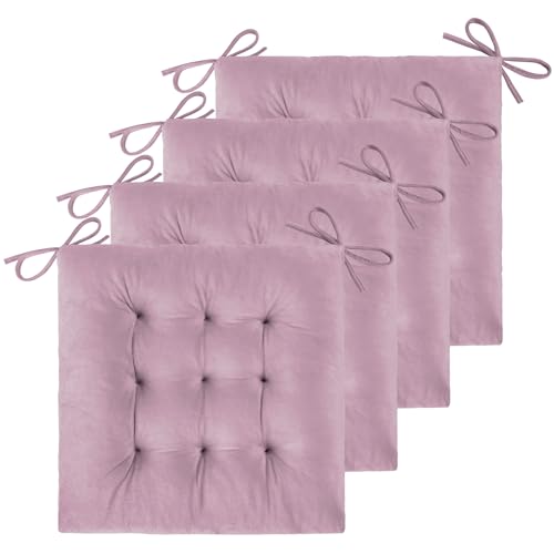 ELFJOY 4 Pack Chair Cushions for Dining Chairs Indoor Kitchen Seat Cushions with Ties Tufted Square Seat Pas for Kitchen Dining Office Room (16" Light Purple Velvet) - color: Light Purple