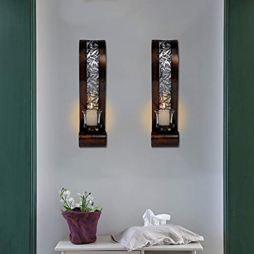 Shelving Solution Wall Sconce 14.4 x 3.5 Inch, with Tea Light Candle Holder Antique Bronze Style Metal Wall Art Decorations for Living Room, Bathroom, Dining Room and Office, Set of 2 - style: Style A