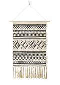 Macrame Woven Wall Tapestry Hanging Art, 20x34 H Large Boho Chic Bohemian Morocco Black White Folk-Custom Geometric Tapestries Decor for Apartment Dorm Kids Living Room Bedroom Door Entrance