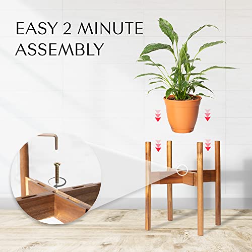 RAINBLELAND Acacia Hardwood Adjustable Plant Stand Indoor, Planter Stand Pot, Mid Century Modern Planter Holder for Indoor Plants, Outdoor Pedestal fits 8 9 10 11 12 Inches Pots, Wooden Pedestal Only - color: Hardwood