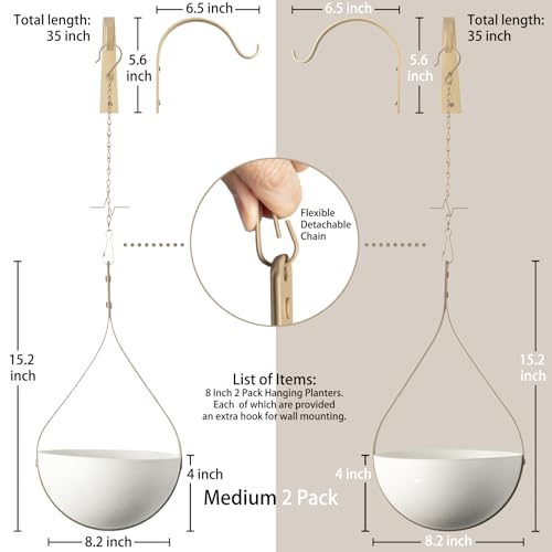 Hajia 2 Pack Waterdrop Shaped Hanging Planter, Beige Metal Plant Hanger with Non-Detachable Pots, Boho Hanging Plant Holder for Wall and Ceiling Decor.(No Plants or Drainage Holes) - color: Beige, size: Medium 2 Pack