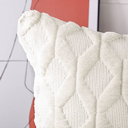 MADIZZ Set of 2 Soft Polyester Short Wool Velvet Decorative Throw Pillow Covers 22x22 inch Beige Square Luxury Style Cushion Cases Pillow Shell for Sofa Bedroom - color: Cream Beige, size: 22" x 22" (Pack of 2)