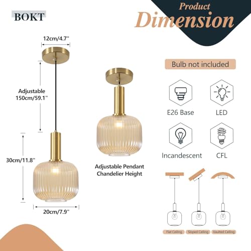 BOKT Modern 2-Pack Glass Pendant Lights Open Amber Ball Ceiling Pendant Lighting Fixture Adjustable Cord Hanging Light Lights Set of Two for Kitchen Island Entryway Dining Room - color: Amber-2 Pack