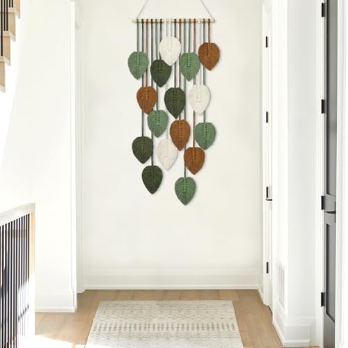 KHOYIME Vertical Macrame Wall Hanging Boho Home Decor, Long Narrow Chic Wall Art Bohemian Woven Leaves Tapestry Vintage Decorations for Front Door Indoor Entrance Living Room Bedroom 16.5"W x 37.5"L - color: 16.5"W x 37.5"L