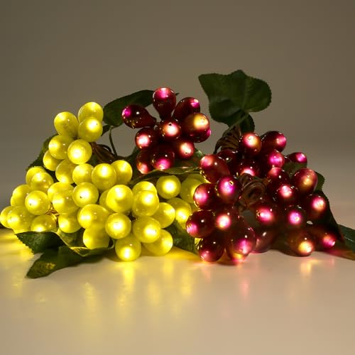 Grape Vine String Lights, 100 LED Grape Lights, Fruit String Lights for Kitchen, Wine Cabinet, Home Decoration, 10 Cluster Purple and Green Grapes Christmas Lights (Green & Purple)
