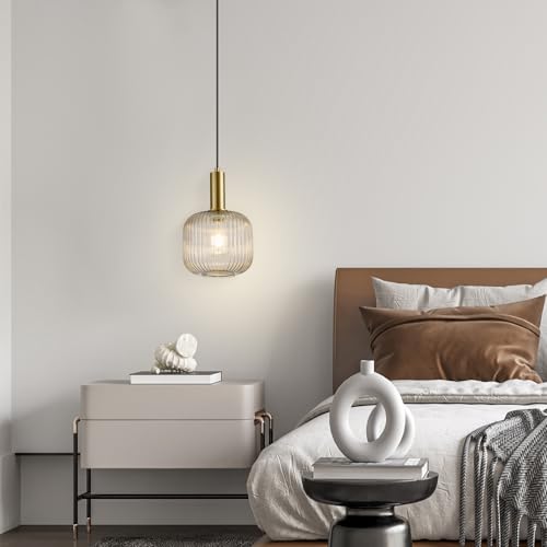 8 Inch Amber Glass Pendant Lights Small Modern Chandelier Pendant Lighting Mid Century Hanging Lights Adjustable Kitchen Island Light for Dining Room Bedroom Hallway - color: 8 Inch Amber