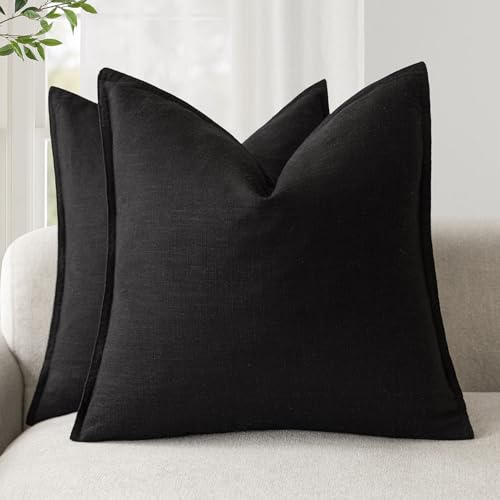 Foindtower Pack of 2, Decorative Linen Solid Throw Pillow Covers Soft Accent Cushion Case Boho Farmhouse Neutral Pillowcase for Chair Couch Sofa Bedroom Living Room Home Decor 16 x 16 Inch Black - color: Black, size: 16" x 16" (Pack of 2)