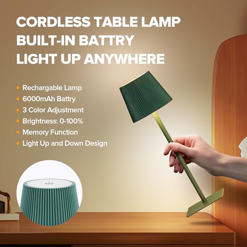 LUTEC 4 Pack Cordless Table Lamp,6000mAh Rechargeable Battery Operated Desk Lamp,Two Adjustable Heights,Waterproof, Touch Control & 3 Color Stepless Dimming for Restaurant/Bedroom/Bars/Outdoor (Green) - color: Green