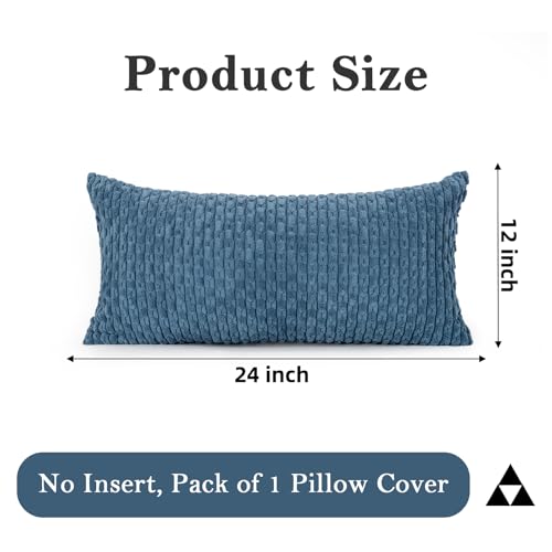 JoraLion 12x24 Boho Decorative Lumbar Throw Pillow Cover, Blue Cozy Soft Striped Corduroy Long Rectangle Cushion Case Accent Home Decor for Sofa Bed Room Livingroom, ONLY Cover - color: Blue, size: 24" x 12" (Pack of 1)