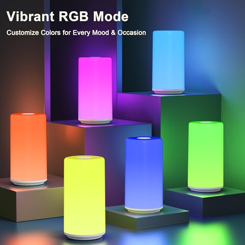 Touch Bedside Table Lamp, [RGB Mode] 3 Way Dimmable Warm White Lights for Bedroom, Multi-Color Smart Nightstand Lamp Desktop LED Lamp for Living Room Home Gifts - color: Ivory