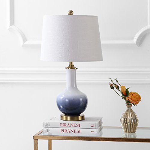 JONATHAN Y JYL3019A Gradient 25" Ceramic/Brass LED Table Lamp Contemporary Traditional Bedside Desk Nightstand Lamp for Bedroom Living Room Office College Bookcase LED Bulb Included, White/Navy - color: White/Navy