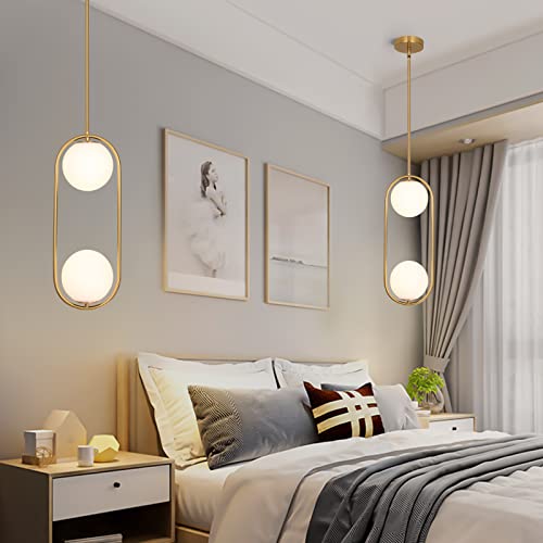 SeeU Modern Pendant Lighting Mid Century Globe Pendant Light Fixture Gold Pendant Chandelier Hanging Lighting Fixture with White Globe Glass Lampshade for Kitchen Island Dining Room Bedroom - color: Gold