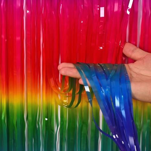 Gradient Colorful Party Streamers Backdrop Decorations - GREATRIL Rainbow Party Backdrop Curtains for VBS/Candyland/Birthday/Neon Glow/Graduation 2026/Disco/Bachelorette Themed - 1m x 2.5m - Pack of 2 - color: Gradient Rainbow