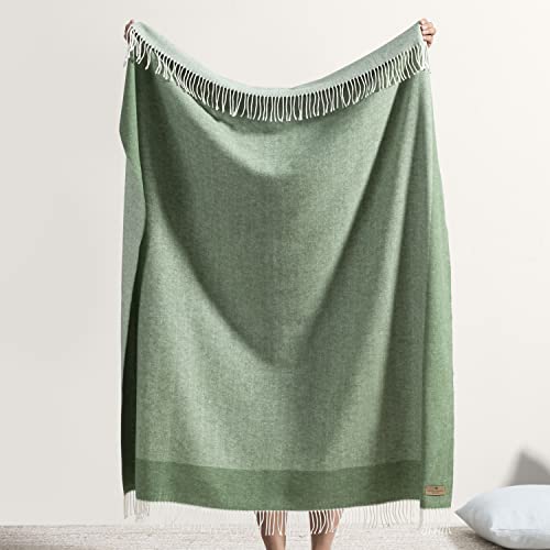 Lands Downunder All-Season, Luxury Olive Border Herringbone Throw – Soft Woven Throw with Decorative Fringe – Made in Italy – 51”W x 67”L - Perfect for Gifting - color: Olive