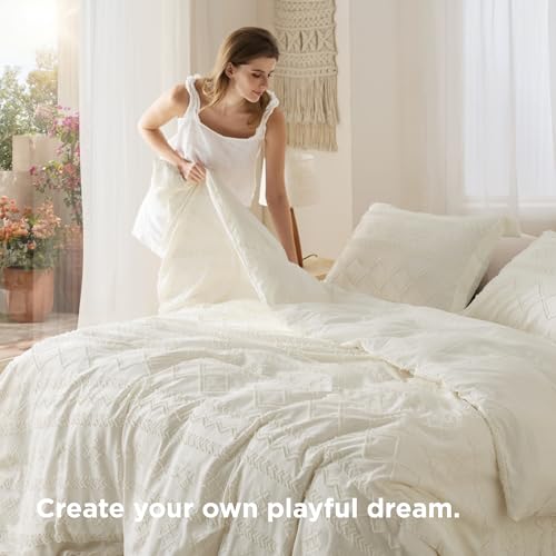 Bedsure Boho Duvet Cover Queen Size, Soft & Comfortable Elegant Design Boho Bedding for Decoration, Machine Washable Comforter Cover for All Seasons,Includes 1 Duvet Cover & 2 Pillow Shams,White - color: 06 - White (No Comforter), size: Queen (90" X 90")