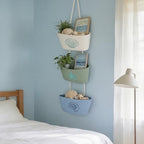 Hushee 3-Tier Over the Door Hanging Baskets Coastal Woven Cotton Wall Mounted Storage Baskets Decorative Starfish Seashell Scallop Cotton Rope Organizer for Kitchen Bathroom Living Room Decor