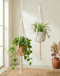 Bamworld Macrame Plant Hanger Indoor Hanging Planter for Plants Hanging Plant Basket Macrame Wall Hanging Planters Boho Decor Home Room Decor Aesthetic 36 Inches Ivory, Set of 2