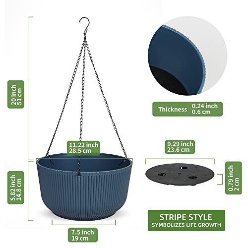 Dexceder 11.2 Inch Self Watering Hanging Planter (2 Pack, Deep Blue) | Thickened Hanging Basket Flower Plant Pot Indoor Outdoor - color: Deep Blue, size: 11.2 inch