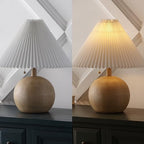 JONATHAN Y 17.25" Beige Wood Finish/White Sphere Table Lamp, Mid-Century Bedside Nightstand with Beige Pleated Linen Shade, Scandinavian Coastal Style, LED Bulb Included (JYL1145B) - color: Beige Wood Finish
