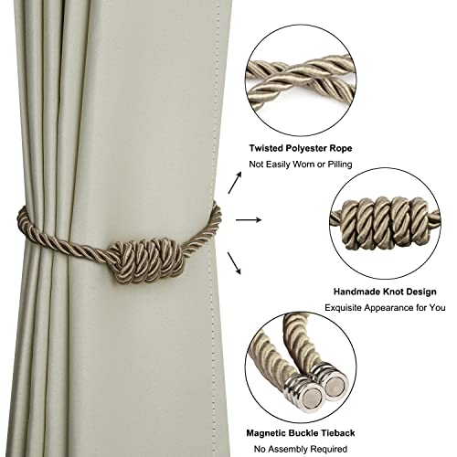 BEL AVENIR Magnetic Curtain Tiebacks, Decorative Drapery Holdbacks Modern Woven Tie-Backs with Exquisite Knot (Flaxen, 2 Pack) - color: Flaxen, size: 2 Pack