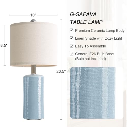 G-SAFAVA 20.5" Small Table Lamps for Living Room Lamp Set of 2 Ceramic Lamps for Bedroom Bedside Lamps Modern Boho Lamps for Night Stands Farmhouse Nightstand Lamp Side End Table Lamp, Light Blue - color: Light Blue