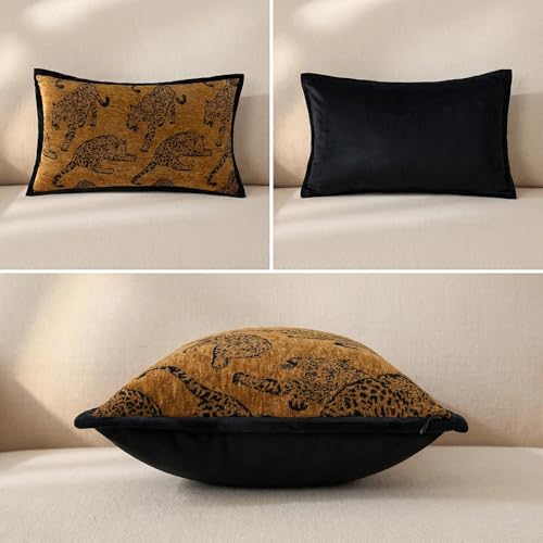 Mantle & Mason Leopard Lumbar Throw Pillow Covers 12x20 Set of 2 Cheetah Decorative Pillow Covers for Couch Bed Living Room Mid Century Modern Soft Cushion Covers Brown - color: Leopard Camel, size: 20" x 12" (Pack of 2)