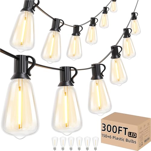 Svater 300 FT Outdoor String Lights, Waterproof Outside Light 156 Bulbs | 3 Pack 100 FT Patio Lighting, Connectable For Bistro Cafe Market, Shatterproof Dimmable Edison LED Bulb, ETL Listed 2700K - size: 300FT