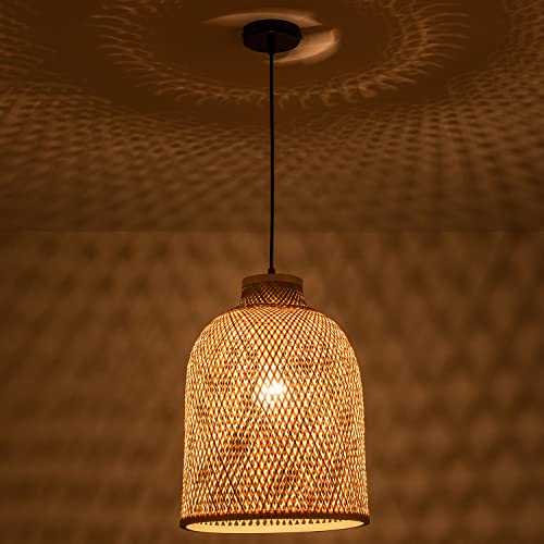 11.81" Dome Woven Pendant Light Fixture, Handmade Geometric Boho Bamboo Woven Pendant Light for Kitchen Dining Room Bedroom Living Room - color: 11.81"-1 Pack