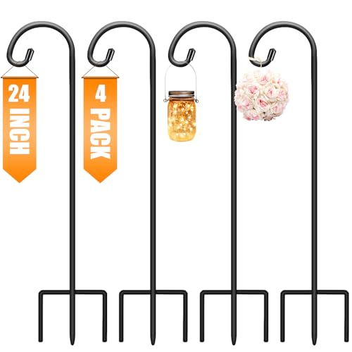 Gtongoko 24 Inch Shepherd Hooks for Outdoor 4 Pack,Garden Hooks for Hanging Plants, Lanterns, Solar Lights, Mason Jars & Wedding Decor, Matte Black Decorative Shepherd’s Hooks - size: 24 Inch, style: 4 Pack