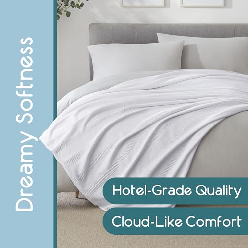 Vellux 100% Cotton Blanket, Queen, 90x90, White | Soft, Breathable Knit, Lightweight, All Season, Machine Washable, Oeko-Tex Certified, Hotel Quality - color: White, size: Queen