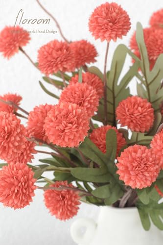 Floroom 5pcs Coral Orange Faux Silk Mums Artificial Flowers, Bulk Fake Small Mini Chrysanthemums with Stems for DIY Wedding Centerpieces Floral Arrangements Vase Fillers Home Decorations - color: Coral Orange, size: 5pcs