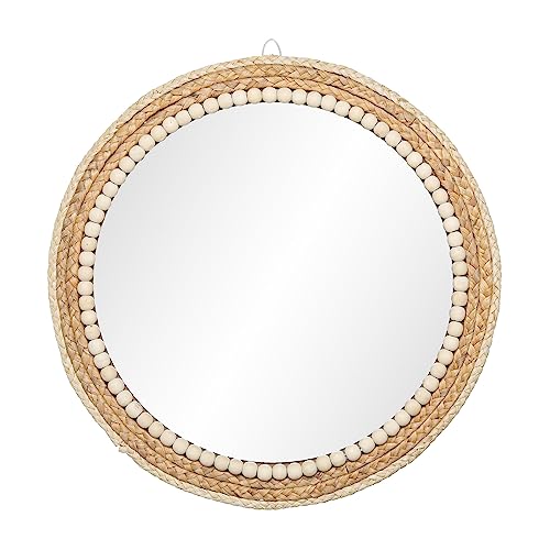 18 Inch Boho Round Hanging Wall Mirror Decorative Rattan Circle Mirrors for Farmhouse, Living Room, Bedroom - color: 18 Inch Wood