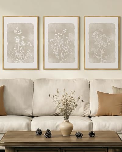 Drsoum Botanical Flower Wall Art Framed Vintage Floral Wall Prints Wildflower Neutral Rustic Bohemain Artwork Farmhouse Bedroom Ready to Hang 16x24in Natural Framed - color: Beige Botanical Floral, size: 24L" x 16W", Natural Framed