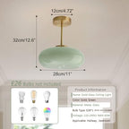 Milk Glass Ceiling Light Semi Flush Mount Ceiling Lights fixtures with Milk Green Glass Shade Mid Century Modern Flush Mount Lighting Gold Brass Close to Lamp for Hallway Kitchen Sink - color: Milk Green 2