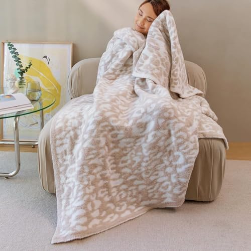 MH MYLUNE HOME Ultra Soft Leopard Throw Blanket (50x60 inches) Khaki Microfiber Blankets Plush Warm Reversible Cheetah Blanket Leopard Pattern Throw for Couch Bed Sofa, Khaki, 50"x60", 410GSM - color: Leopard Khaki, size: 50"x60" - 410 GSM