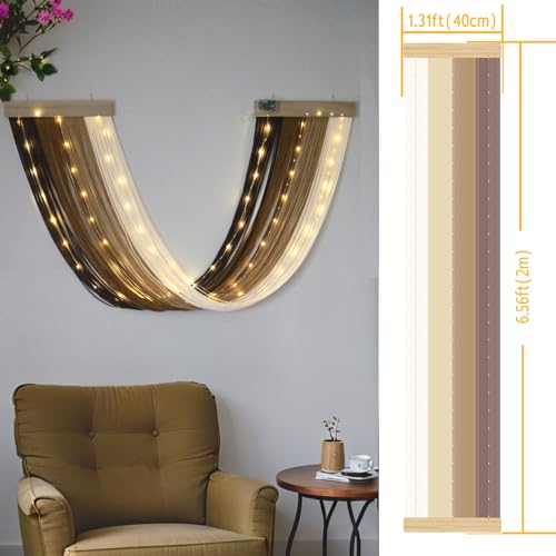 Macrame Fairy Lights Battery Operated with Remote | Large Macrame with 20ft 100 LED String Lights,Brown Gradient Warm White Light for Living Room,Bedroom,Christmas,Holiday Deco - color: Brown-Warm White