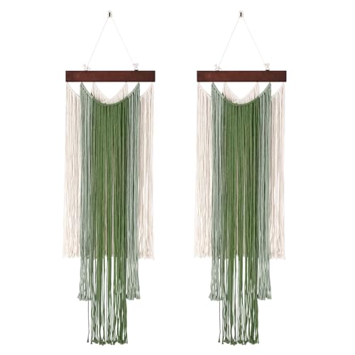 iHUFeather Macrame Wall Hanging 2pcs Boho Wall Tapestry, Handmade Woven Wall Art for Living Room Bedroom Bohemian Home Decor 47.2" L x 15.7" W (Green) - color: Green, size: 2pcs