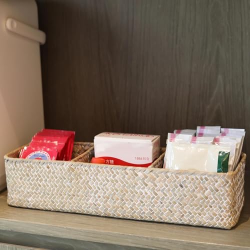 Seagrass Storage Basket for Bathroom, Wicker Toilet Basket Tank Topper, Woven Storage Box for Organizing (Whitewash, 14.6" x 4.7" x 3.1") - color: Whitewash, size: 14.6" x 4.7" x 3.1"