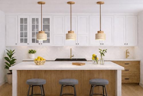 Wabi Sabi Natural Stone and Wood Pendant Light,5.9Inch Small Hanging Pendant Lamp,Modern Vintage Rustic Minimalist Fixture for Bedroom, Dining Room, Kitchen Island, Cafe (Wood Color 5.9IN, Count, 1) - style: Wood Color 5.9IN