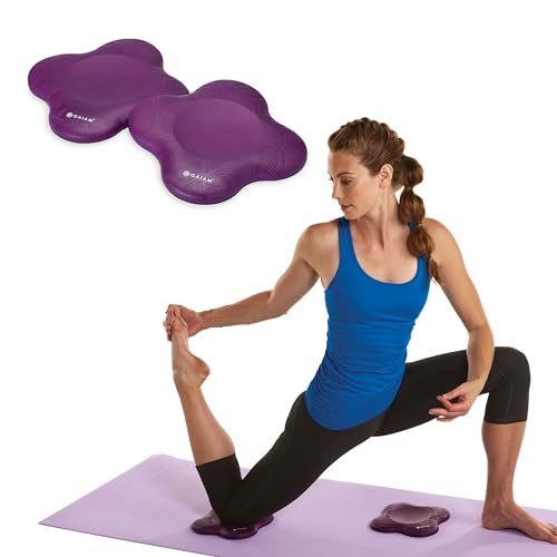 Gaiam Yoga Knee Pads (Set of 2) - Yoga Props and Accessories for Women/Men Cushions Knees and Elbows for Fitness, Travel, Meditation, Kneeling, Balance, Floor, Pilates - color: Purple